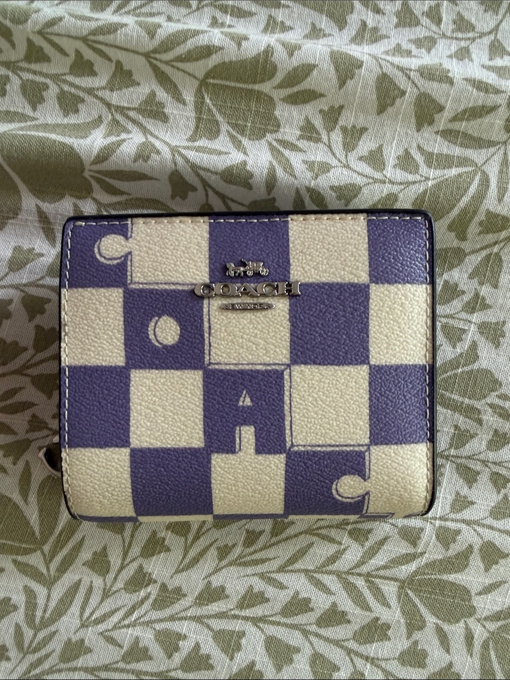 Coach Checkerboard Small Wallet in Purple and Cream